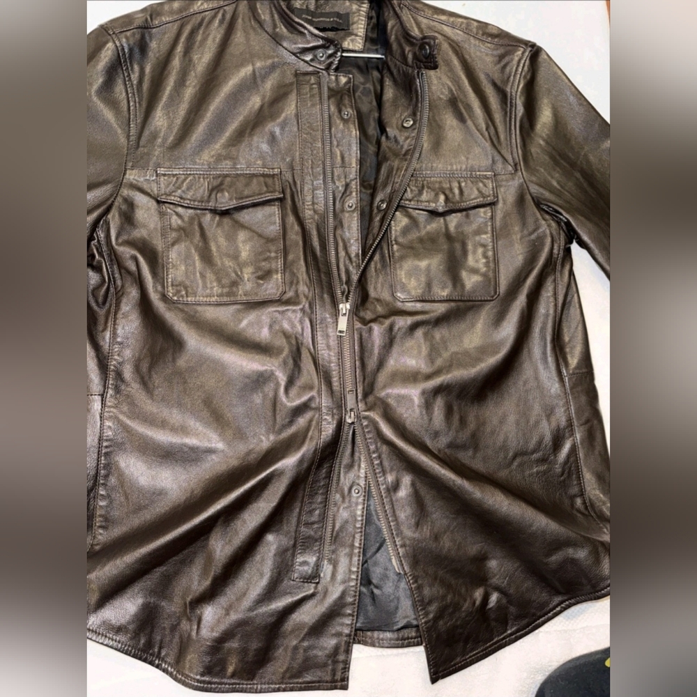 John Varvatos Dark Brown Leather Shirt Jacket
